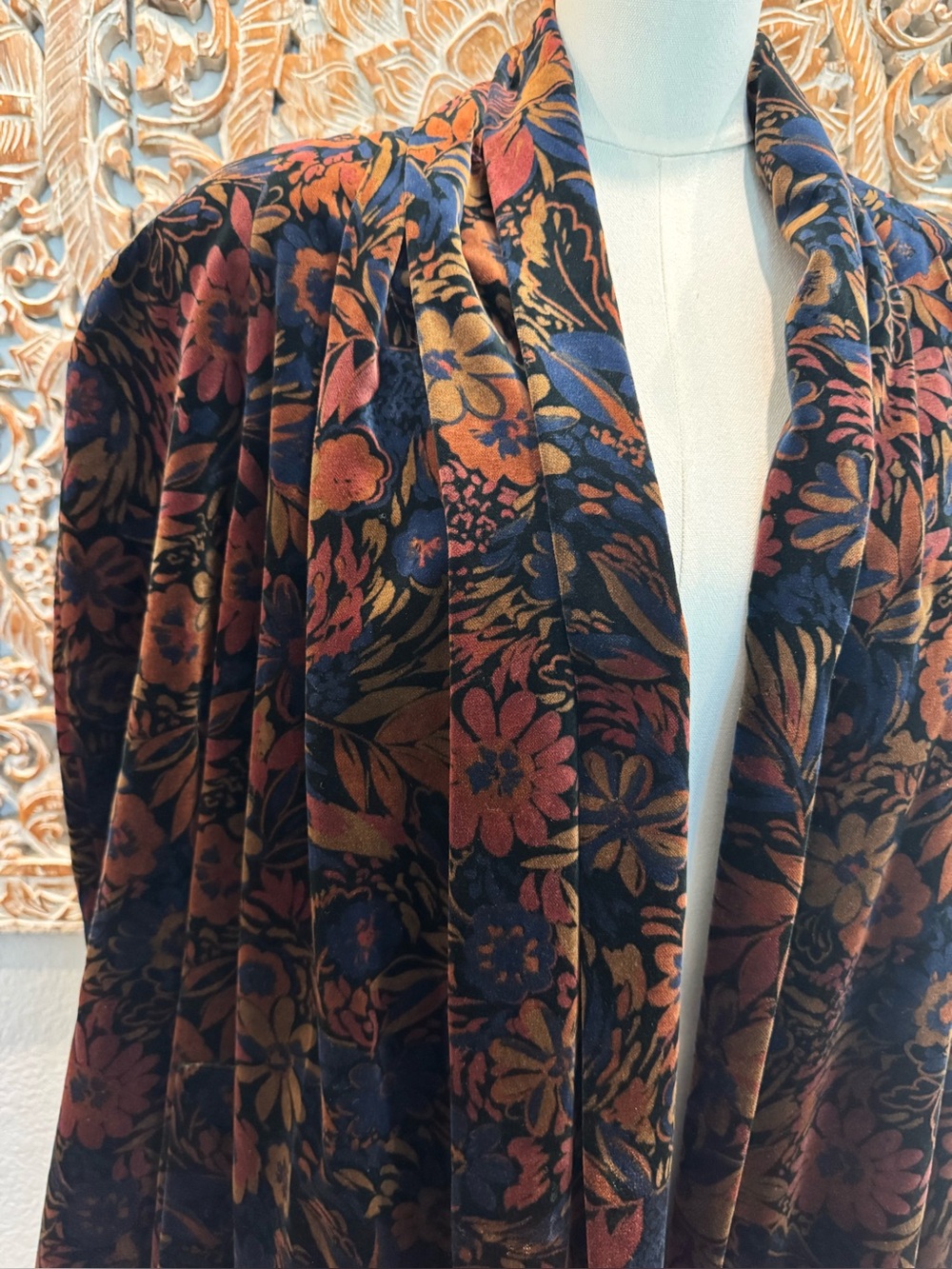 Portrait x de Ball 100% Cotton Velvet Open Front Floral Opera Jacket Made in USA - Picture 8 of 16